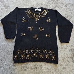 Vintage Black Botticelli Sweater with Gold Accents